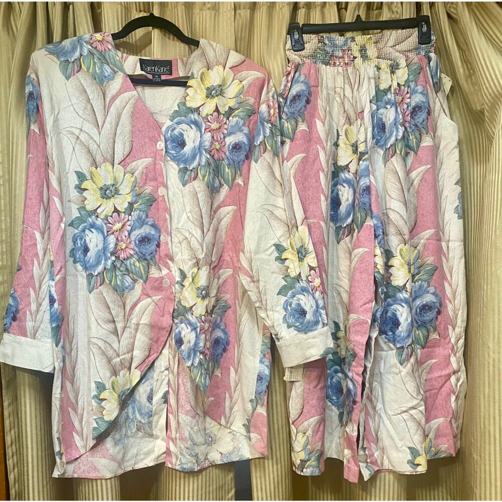 Vtg 1980s Karen Kane Oversize Top and Wide Leg Gaucho Pants Set Sz 12 Rayon NWT
